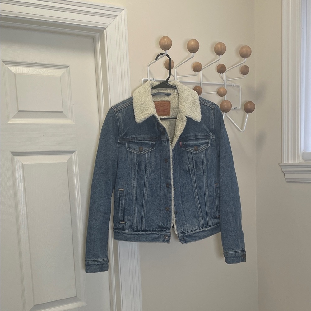 Levi's - Button Down Denim Denim Jean Jacket Cream Sherpa Lined - Blue - S